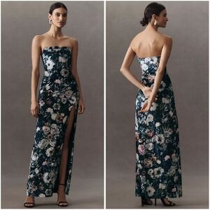 NWT Anthropologie BHLDN Luella Strapless Velvet Maxi Dress Blue Floral Medium